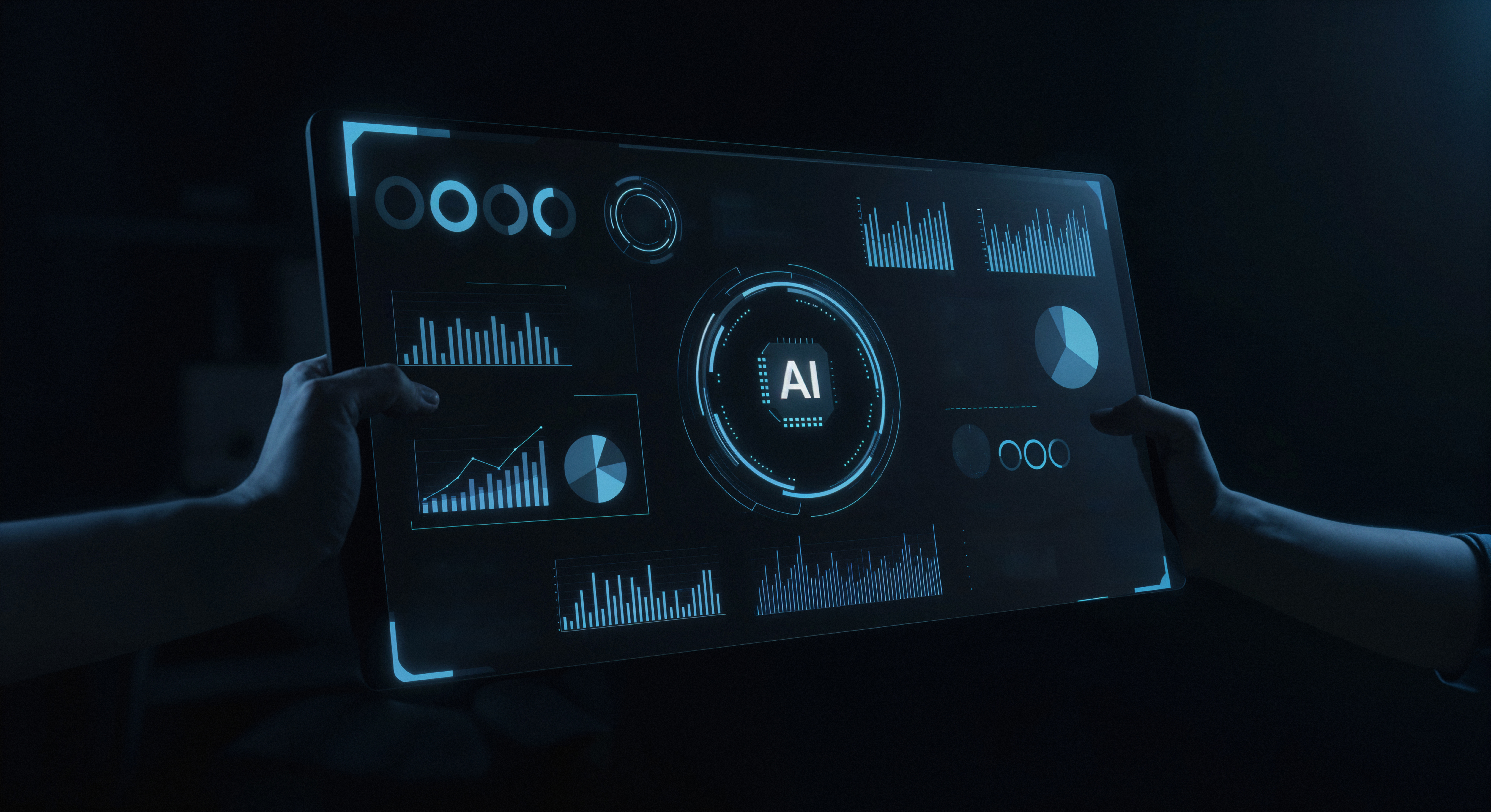 Futuristic AI dashboard illustrating the use of enterprise data in AI applications