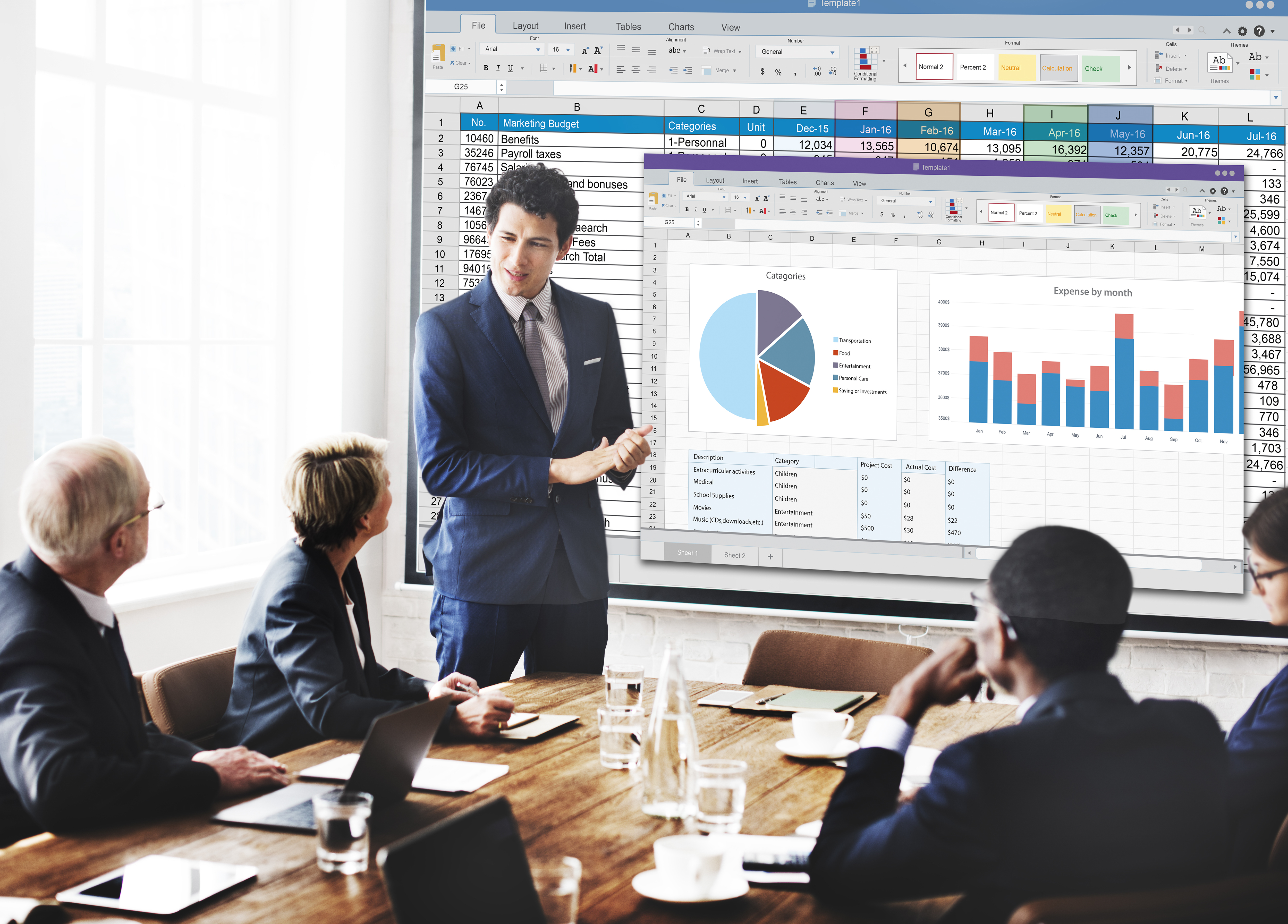 Spreadsheet and financial report documents representing enterprise data and reporting